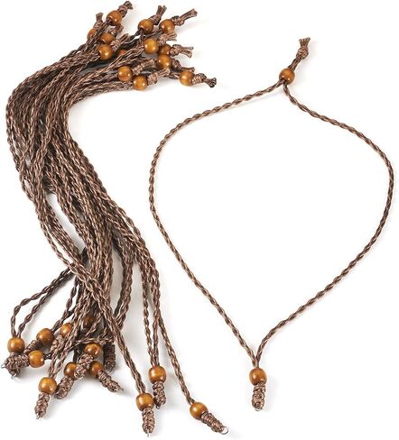 Beadthoven 15pcs حبل قلادة مشمع الحبل للرجال النساء قابل للتعديل مضفر الحبل القلائد سلسلة خمر البوهيمي حبل سلسلة قلادة مع حلقة معدنية لقلادة شنقا صنع المجوهرات DIY البني in Kuwait
