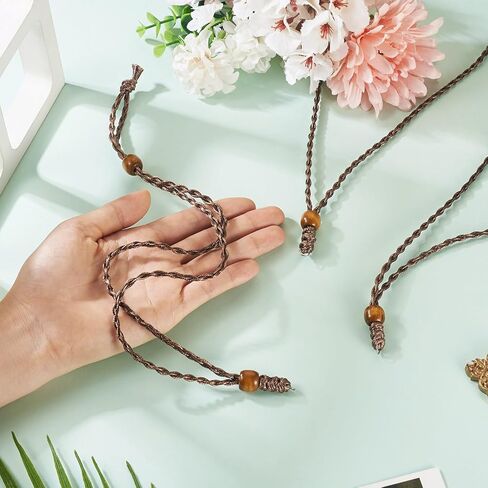 Beadthoven 15pcs حبل قلادة مشمع الحبل للرجال النساء قابل للتعديل مضفر الحبل القلائد سلسلة خمر البوهيمي حبل سلسلة قلادة مع حلقة معدنية لقلادة شنقا صنع المجوهرات DIY البني in Kuwait