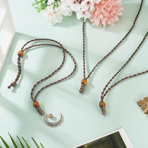 Beadthoven 15pcs حبل قلادة مشمع الحبل للرجال النساء قابل للتعديل مضفر الحبل القلائد سلسلة خمر البوهيمي حبل سلسلة قلادة مع حلقة معدنية لقلادة شنقا صنع المجوهرات DIY البني in Kuwait