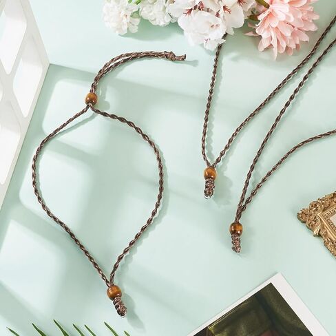 Beadthoven 15pcs حبل قلادة مشمع الحبل للرجال النساء قابل للتعديل مضفر الحبل القلائد سلسلة خمر البوهيمي حبل سلسلة قلادة مع حلقة معدنية لقلادة شنقا صنع المجوهرات DIY البني in Kuwait