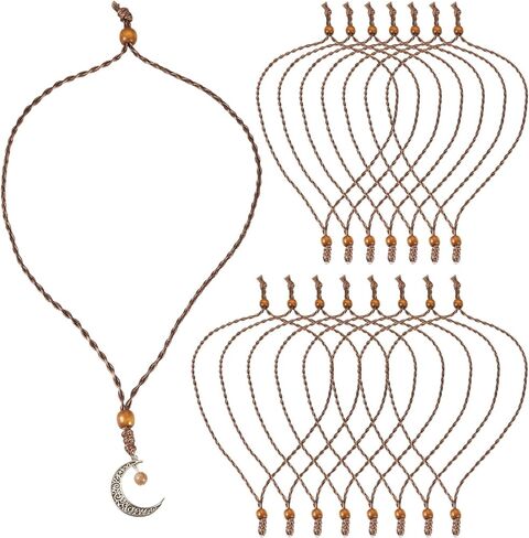 Beadthoven 15pcs حبل قلادة مشمع الحبل للرجال النساء قابل للتعديل مضفر الحبل القلائد سلسلة خمر البوهيمي حبل سلسلة قلادة مع حلقة معدنية لقلادة شنقا صنع المجوهرات DIY البني in Kuwait