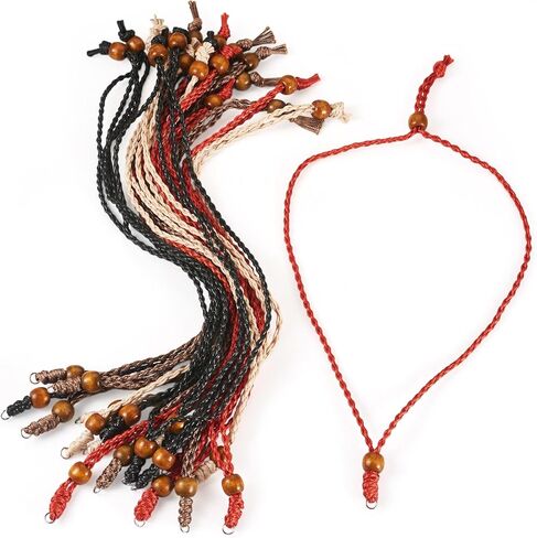 Beadthoven 15pcs حبل قلادة مشمع الحبل للرجال النساء قابل للتعديل مضفر الحبل القلائد سلسلة خمر البوهيمي حبل سلسلة قلادة مع حلقة معدنية لقلادة شنقا صنع المجوهرات DIY البني in Kuwait