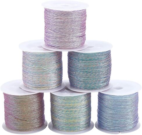 6 Rolls 328 Yards 0.4MM Metallic Cord Tinsel Rope Multicolor Christmas Embroidery Thread Polyester Glitter String Bulk for Jewelry Making Hand Sewing Crafts Bracelet Beading Necklaces DIY in Saudi Arabia