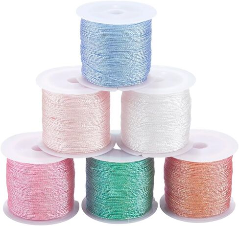 6 Rolls 328 Yards 0.4MM Metallic Cord Tinsel Rope Multicolor Christmas Embroidery Thread Polyester Glitter String Bulk for Jewelry Making Hand Sewing Crafts Bracelet Beading Necklaces DIY in Saudi Arabia