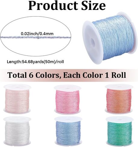 6 Rolls 328 Yards 0.4MM Metallic Cord Tinsel Rope Multicolor Christmas Embroidery Thread Polyester Glitter String Bulk for Jewelry Making Hand Sewing Crafts Bracelet Beading Necklaces DIY in Saudi Arabia