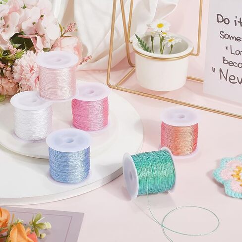 6 Rolls 328 Yards 0.4MM Metallic Cord Tinsel Rope Multicolor Christmas Embroidery Thread Polyester Glitter String Bulk for Jewelry Making Hand Sewing Crafts Bracelet Beading Necklaces DIY in Saudi Arabia