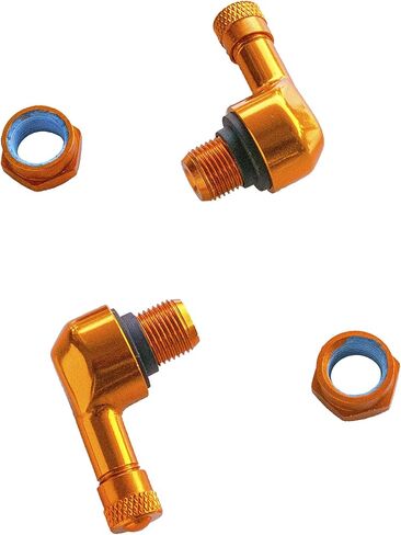 Forged Alloy Angled Valve Stem with Pre-Applied Threadlocker Nut, 0.453in (11.3mm) Size, Orange in Kuwait