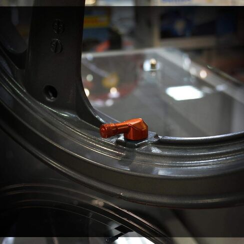 Forged Alloy Angled Valve Stem with Pre-Applied Threadlocker Nut, 0.453in (11.3mm) Size, Orange in Saudi Arabia