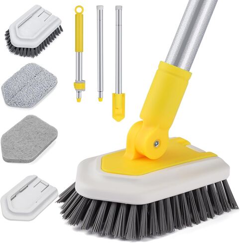 Lalafancy Shower Cleaning Brush with Locking Head, 3 in 1 Tub Tile Scrubber Brush with 50'' Extendable Long Handle Stiff Bristles Scouring Pads Microfiber for Cleaning Bathtub Shower Wall Bathroom in Kuwait
