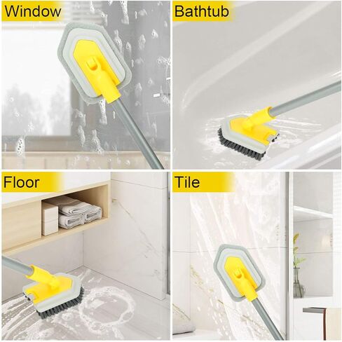 Lalafancy Shower Cleaning Brush with Locking Head, 3 in 1 Tub Tile Scrubber Brush with 50'' Extendable Long Handle Stiff Bristles Scouring Pads Microfiber for Cleaning Bathtub Shower Wall Bathroom in Kuwait