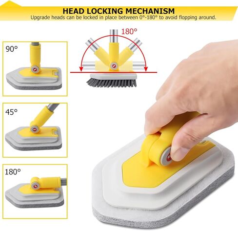 Lalafancy Shower Cleaning Brush with Locking Head, 3 in 1 Tub Tile Scrubber Brush with 50'' Extendable Long Handle Stiff Bristles Scouring Pads Microfiber for Cleaning Bathtub Shower Wall Bathroom in Kuwait