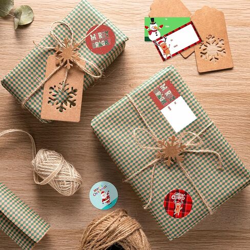 Christmas Stickers 120PCS Set- 60 Rectangle Name Labels & 60 Round Stickers - Self Adhesive Xmas Gift Tags for Presents, Holiday Wrapping, Party Decor - Santa Snowman Reindeer Red Plaid Designs - A02 in Saudi Arabia