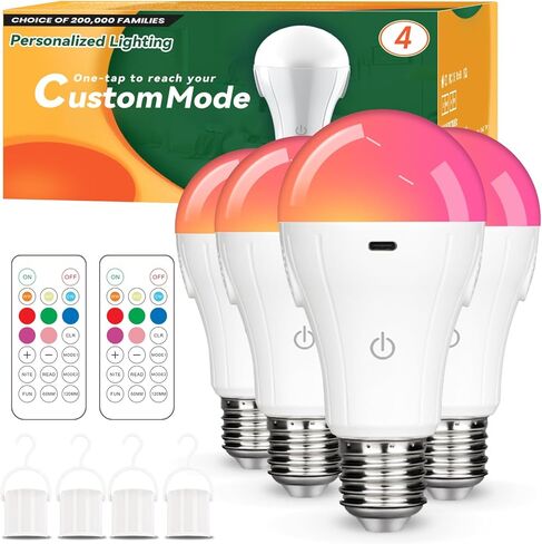 Neporal MagicGlow Rechargeable Light Bulbs with Remote, 3 Hue Shift + Stepless Dimmable Battery Powered Light Bulbs, USB Rechargeable, A19 Standard Size Emergency LED Light Bulbs, 15W, Up to 24 Hours in Kuwait