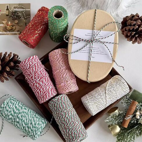328 Feet Red and White Cotton Bakers Twine, 2mm Cotton Cord String for Christmas Wrapping & Crafts in Saudi Arabia