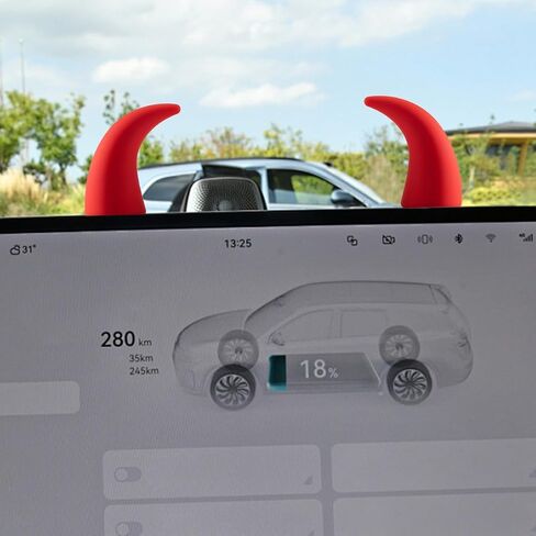 2PCS 3D Devil Bull Horn Car Interior Decoration, Mini Funny Automotive Dashboard Ornament Stickers, Cute Vehicle Steering Wheel Decoration Accessories for SUV, Truck, Motorcycle (Red) in Kuwait