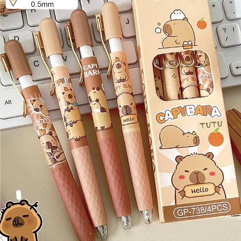 4 Pcs Cute Gel Pens Capybara Retractable Pens Cartoon Pen 0.5mm Black Ink Writing Pen for Women Girls Men Boy Office Supplies Back to School Supplies (4Pcs Capybara) in Saudi Arabia