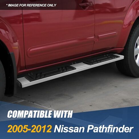 لوحات تشغيل Auto Dynasty متوافقة مع نيسان باثفايندر 2005-2012، قضبان Nerf للسكك الحديدية الجانبية من الفولاذ المقاوم للصدأ، قضبان خطوة 6.5 بوصة × 73 بوصة، كروم مصقول in Saudi Arabia