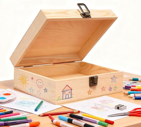 Wooden Box 8.26x6x3 Inch – Small Natural Wood Box for Crafts and Storage, Unfinished Wood Box for DIY Decoration, Keepsake, Jewelry, or Gift Box in Saudi Arabia