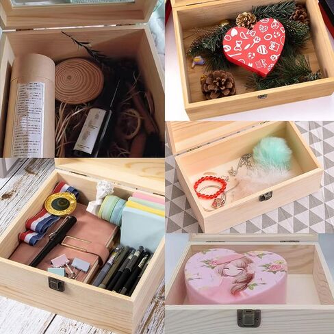 Wooden Box 8.26x6x3 Inch – Small Natural Wood Box for Crafts and Storage, Unfinished Wood Box for DIY Decoration, Keepsake, Jewelry, or Gift Box in Saudi Arabia