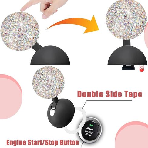Bling Car Push Start Button Cover, Crystal Rhinestone One-Touch Vehicle Engine Joystick Rocker Decor, Sparkling Auto Interior Decoration Accessories, Universal Fit (White) in Saudi Arabia