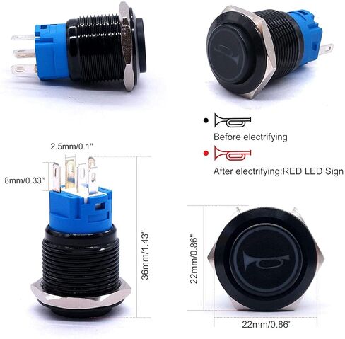 12V 19mmMomentary Push Button Switch 1NO 1NC SPDT Blue Led Light 3/4" Mounting Hole Raised Black Metal Toggle Switch(Red) in Saudi Arabia