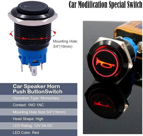 12V 19mmMomentary Push Button Switch 1NO 1NC SPDT Blue Led Light 3/4" Mounting Hole Raised Black Metal Toggle Switch(Red) in Saudi Arabia