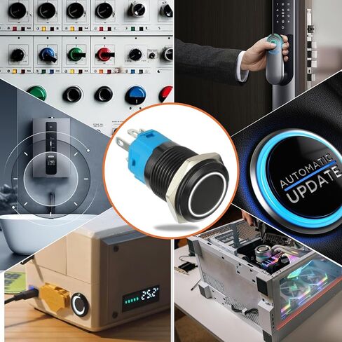 مفتاح زر ضغط ذاتي القفل 16 مم 12 فولت تيار مستمر 1NO1NC SPDT مع حلقة LED ضوء مقاوم للماء زر تشغيل وإيقاف لفتحة تركيب 0.63 بوصة مع قابس مقبس سلكي (أبيض) in Kuwait