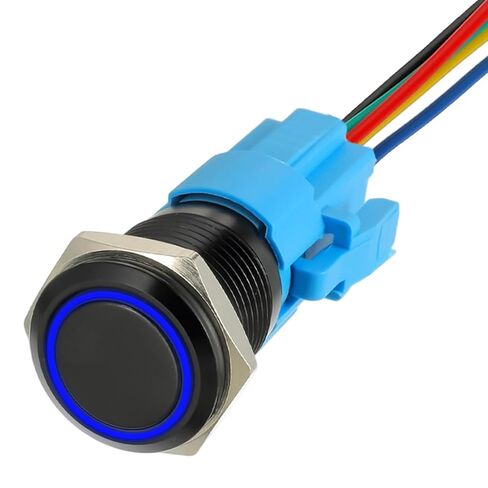 مفتاح زر ضغط ذاتي القفل 16 مم 12 فولت تيار مستمر 1NO1NC SPDT مع حلقة LED ضوء مقاوم للماء زر تشغيل وإيقاف لفتحة تركيب 0.63 بوصة مع قابس مقبس سلكي (أبيض) in Kuwait