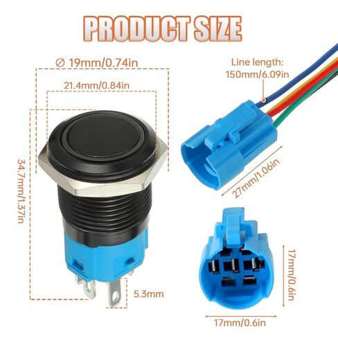 مفتاح زر ضغط ذاتي القفل 16 مم 12 فولت تيار مستمر 1NO1NC SPDT مع حلقة LED ضوء مقاوم للماء زر تشغيل وإيقاف لفتحة تركيب 0.63 بوصة مع قابس مقبس سلكي (أبيض) in Kuwait