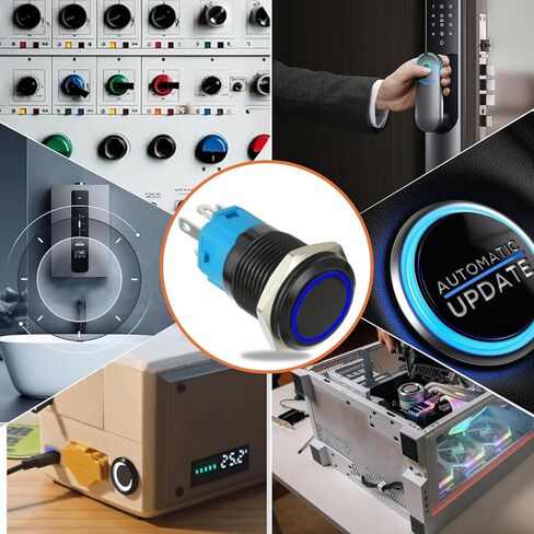 مفتاح زر ضغط ذاتي القفل 16 مم 12 فولت تيار مستمر 1NO1NC SPDT مع حلقة LED ضوء مقاوم للماء زر تشغيل وإيقاف لفتحة تركيب 0.63 بوصة مع قابس مقبس سلكي (أبيض) in Kuwait