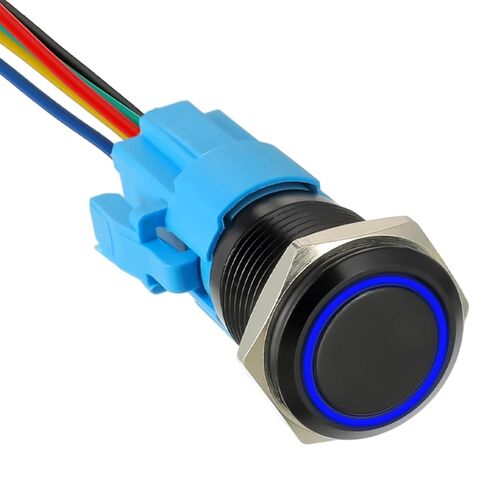 مفتاح زر ضغط ذاتي القفل 16 مم 12 فولت تيار مستمر 1NO1NC SPDT مع حلقة LED ضوء مقاوم للماء زر تشغيل وإيقاف لفتحة تركيب 0.63 بوصة مع قابس مقبس سلكي (أبيض) in Kuwait