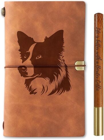 هدايا إينوبيتا بوردر كولي للنساء، مجلة بوردر كولي وقلم دفتر ملاحظات قابل لإعادة التعبئة من الجلد النباتي، دفتر رسم، مذكرات سفر، 7.8 × 5 بوصات in Kuwait