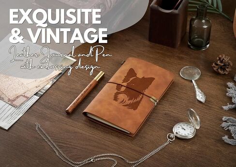 هدايا إينوبيتا بوردر كولي للنساء، مجلة بوردر كولي وقلم دفتر ملاحظات قابل لإعادة التعبئة من الجلد النباتي، دفتر رسم، مذكرات سفر، 7.8 × 5 بوصات in Kuwait