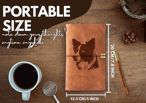 هدايا إينوبيتا بوردر كولي للنساء، مجلة بوردر كولي وقلم دفتر ملاحظات قابل لإعادة التعبئة من الجلد النباتي، دفتر رسم، مذكرات سفر، 7.8 × 5 بوصات in Kuwait