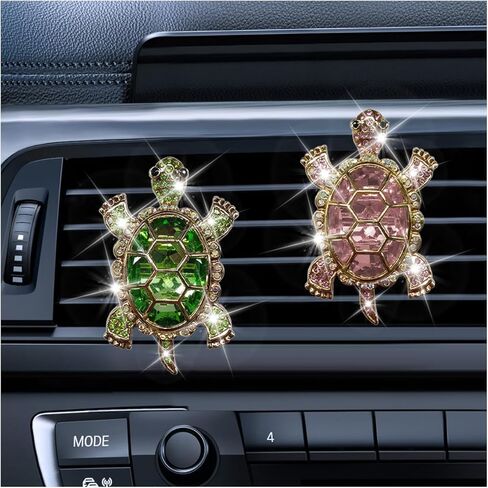 2PCS Bling Tortoise Car Air Freshener Vent Clips, Crystal Rhinestone Auto Air Conditioning Outlet Clip, Cute Turtle Car Aroma Diffuser Clip, Auto Interior Decoration Charm for Women (Tortoise) in Saudi Arabia