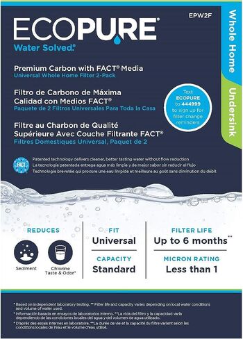 EcoPure EPW2P Pleated Whole Home Replacement Water Filter-Universal Fits Most Major Brand Systems (2 Pack), 2 Count (Pack of 1), White/Blue in Kuwait