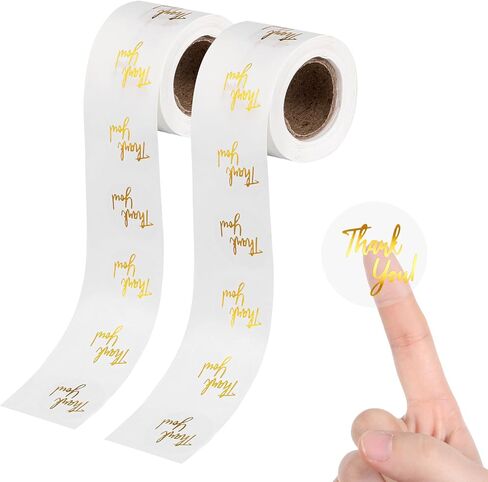 1000 PCS Thank You Sticker 1Inch Self Adhesive Round Thank You Sticker Roll Clear Gold Envelope Seal Labels Waterproof Beautiful Boho Elegant Seal Label for Business Festival Wedding Halloween in Saudi Arabia