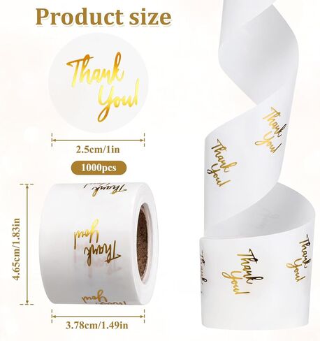 1000 PCS Thank You Sticker 1Inch Self Adhesive Round Thank You Sticker Roll Clear Gold Envelope Seal Labels Waterproof Beautiful Boho Elegant Seal Label for Business Festival Wedding Halloween in Saudi Arabia
