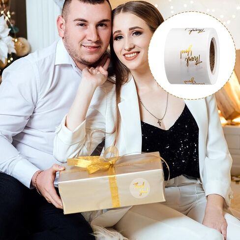 1000 PCS Thank You Sticker 1Inch Self Adhesive Round Thank You Sticker Roll Clear Gold Envelope Seal Labels Waterproof Beautiful Boho Elegant Seal Label for Business Festival Wedding Halloween in Saudi Arabia