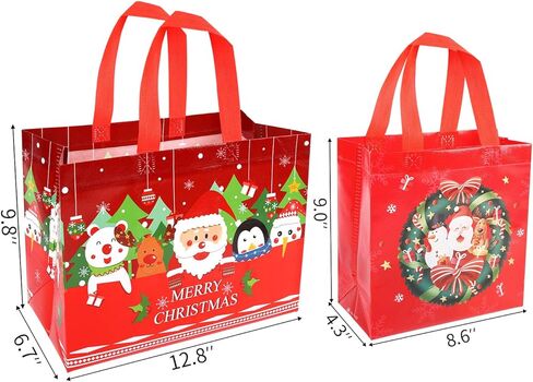 HJUGK Assorted Christmas Gift Bags, Reusable Non-Woven Tote Bags with Handles,Santa Claus, Christmas stockings，Christmas wreath (4 Bags: 2 Large，2 Small) for Holiday Parties in Saudi Arabia
