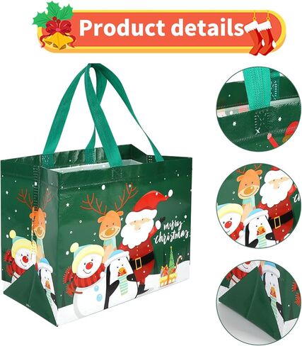 HJUGK Assorted Christmas Gift Bags, Reusable Non-Woven Tote Bags with Handles,Santa Claus, Christmas stockings，Christmas wreath (4 Bags: 2 Large，2 Small) for Holiday Parties in Saudi Arabia
