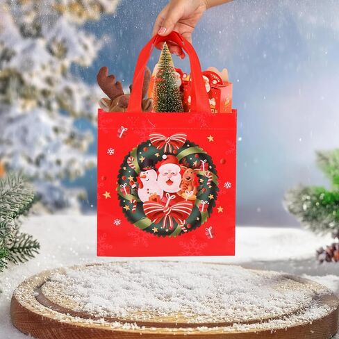 HJUGK Assorted Christmas Gift Bags, Reusable Non-Woven Tote Bags with Handles,Santa Claus, Christmas stockings，Christmas wreath (4 Bags: 2 Large，2 Small) for Holiday Parties in Saudi Arabia