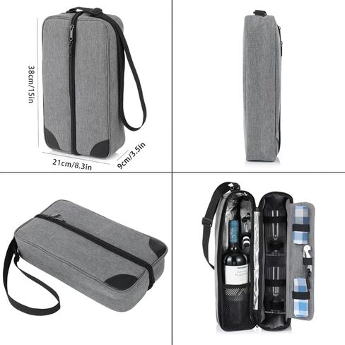 Wine Bag, Wine Cooler Bag for Gift, Wine Bottle Carrier Tote Bag Set Insulated with Cooler Compartment for Travel, Picnic, Beach with Wine Glasses, Wine Opener, Wine Stopper in Saudi Arabia