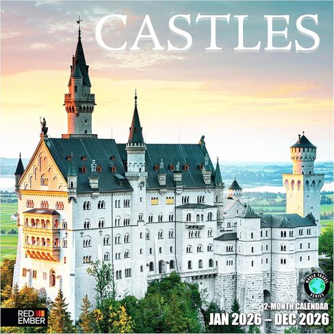 RED EMBER Castles 2026 Wall Calendar 12 Month | 12" x 24" Open | Thick & Sturdy Paper | Holiday Gift | Travel Calendar 2026 in Saudi Arabia
