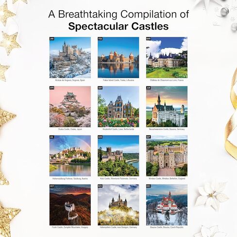RED EMBER Castles 2026 Wall Calendar 12 Month | 12" x 24" Open | Thick & Sturdy Paper | Holiday Gift | Travel Calendar 2026 in Saudi Arabia