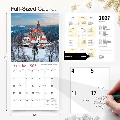 RED EMBER Castles 2026 Wall Calendar 12 Month | 12" x 24" Open | Thick & Sturdy Paper | Holiday Gift | Travel Calendar 2026 in Saudi Arabia