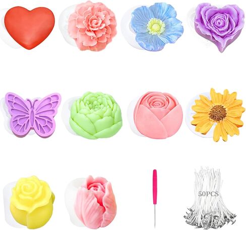 10 قطع من قوالب شموع الزهور القابلة لإعادة الاستخدام من GUBEARE لصنع الشموع المصنوعة من السيليكون والتيوليب الوردي، قالب شمع من السيليكون لصناعة يدوية من شمع الصويا وشمع العسل والحرف اليدوية in Kuwait