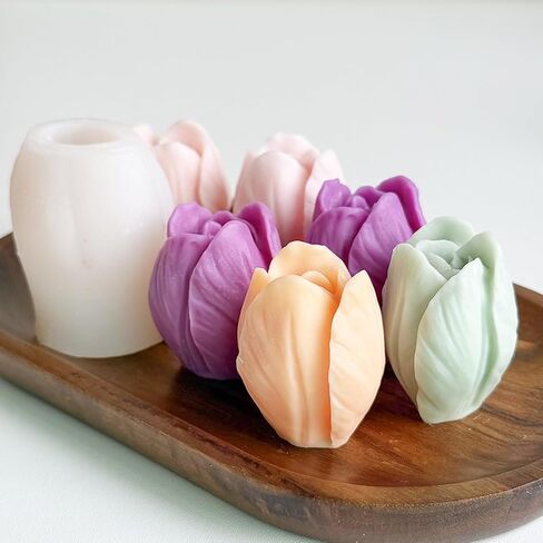10 قطع من قوالب شموع الزهور القابلة لإعادة الاستخدام من GUBEARE لصنع الشموع المصنوعة من السيليكون والتيوليب الوردي، قالب شمع من السيليكون لصناعة يدوية من شمع الصويا وشمع العسل والحرف اليدوية in Kuwait
