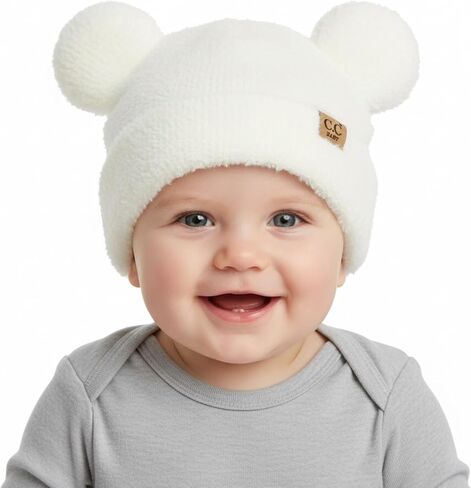 Funky Baby Infant Beanie Baby Winter Hats Teddy Bear Ear Girl Boy Cute Striped Patch Knit Warm Caps in Saudi Arabia