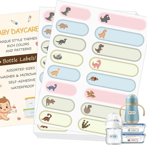 480Pcs Baby Bottle Labels for Daycare, Waterproof Name Labels for Kids Daycare Essentials for Nursery and Preschool (Dinosaurs) in Kuwait